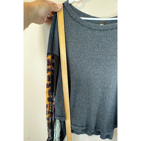 Free People We The Free Blossom Thermal Boho Patchwork  Balloon Sleeves Tunic L - Picture 8 of 11